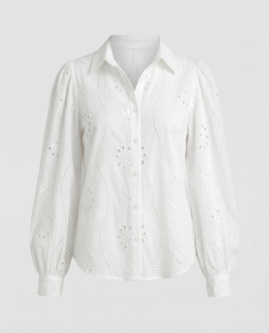 Eloise Blouse with Embroidery in White