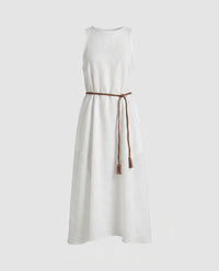 Eloise Elegant Linen Maxi Dress in White