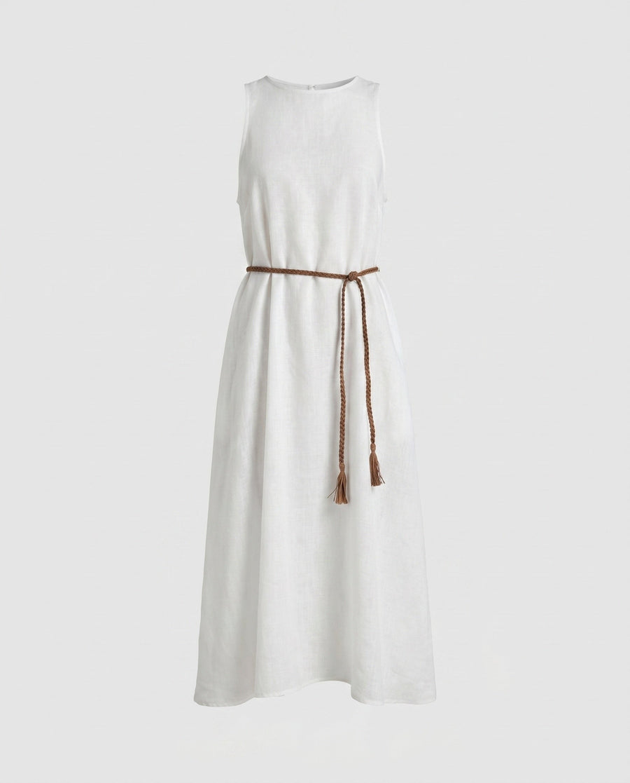 Eloise Elegant Linen Maxi Dress in White
