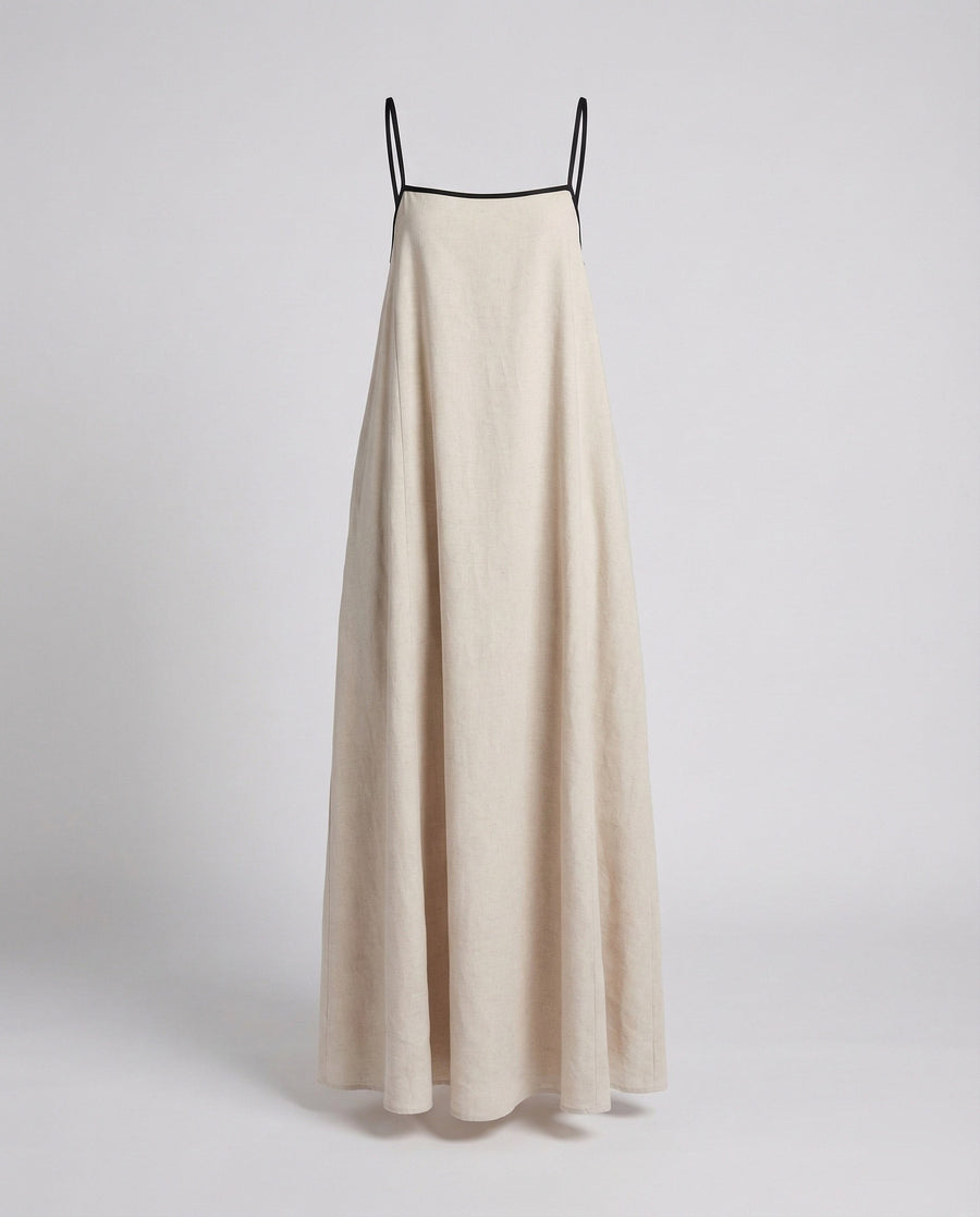 Eloise Linen Blend Maxi Dress with Side Split in Khaki