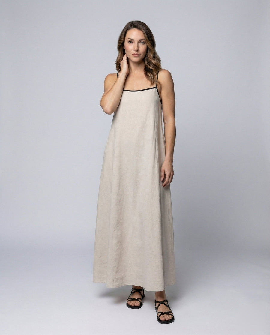 Eloise Linen Blend Maxi Dress with Side Split