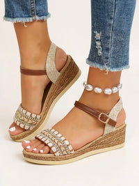Elora Braided Wedge Sandals in Beige