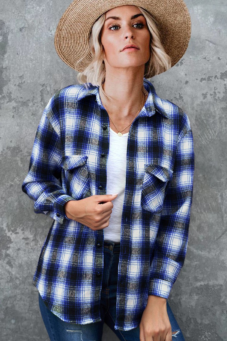 Elsie Comfortable Blouse with Chest Pocket and Pockets in Navy