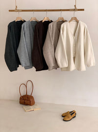 Elsie Knit Cardigan with Button Front in Beige