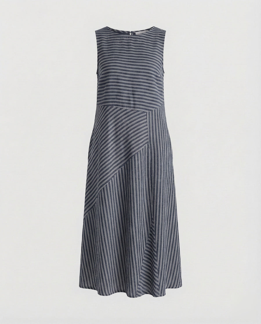Elsie Linen Blend Midi Dress in Navy