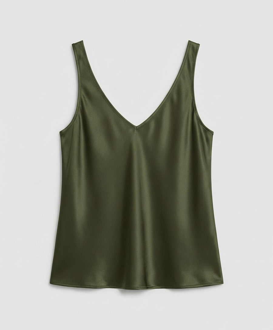 Elsie Silk Top in Army Green