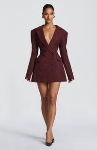 Hillary Mini Dress – Burgundy Pinstripe