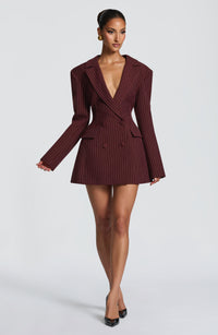Hillary Mini Dress – Burgundy Pinstripe