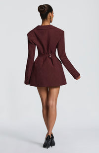 Hillary Mini Dress – Burgundy Pinstripe