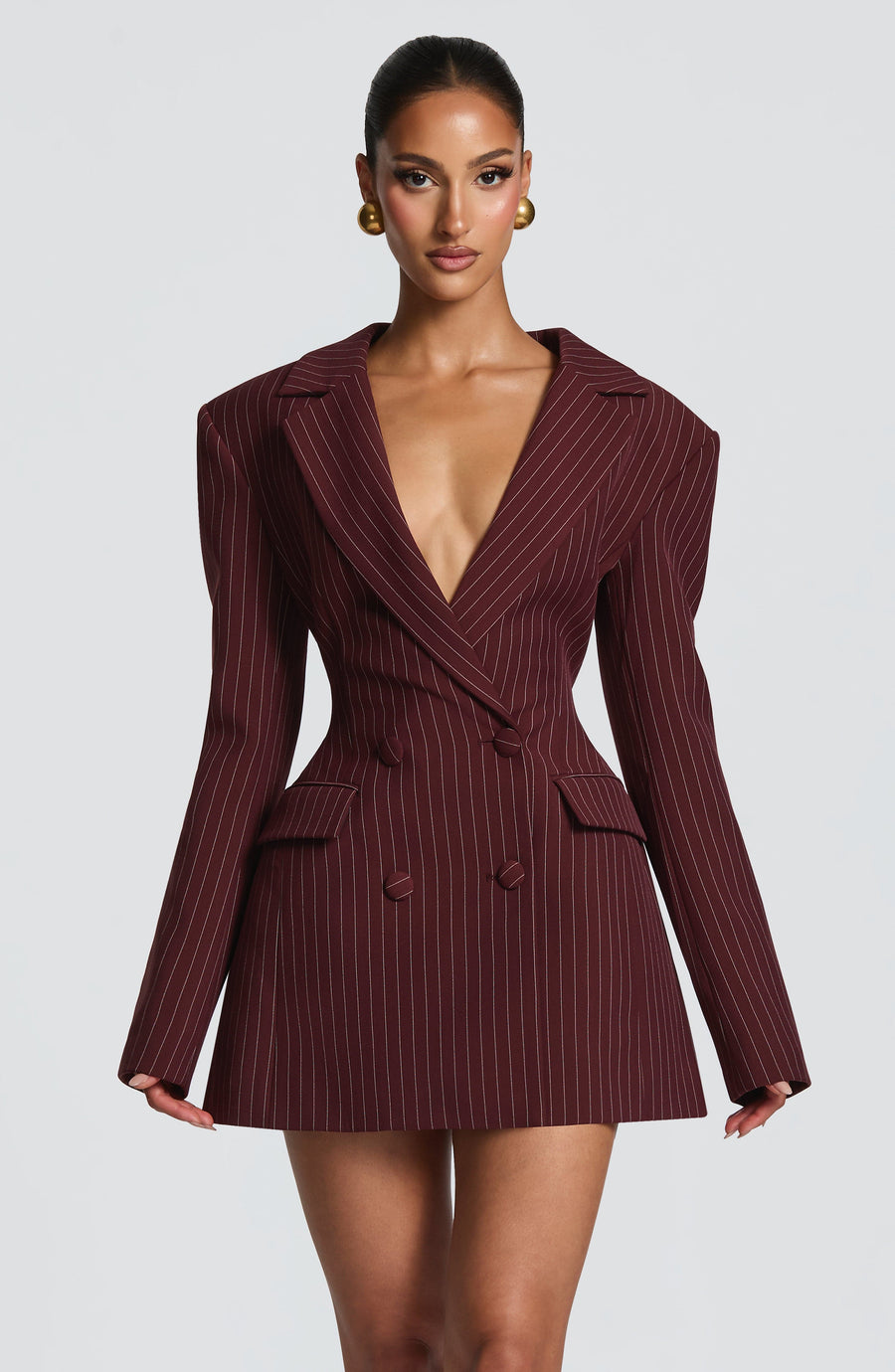 Hillary Mini Dress – Burgundy Pinstripe