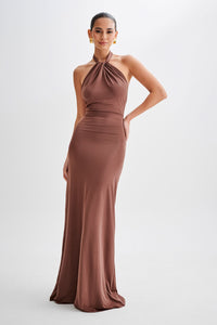Elyna | Halter Maxi Dress in Chocolate