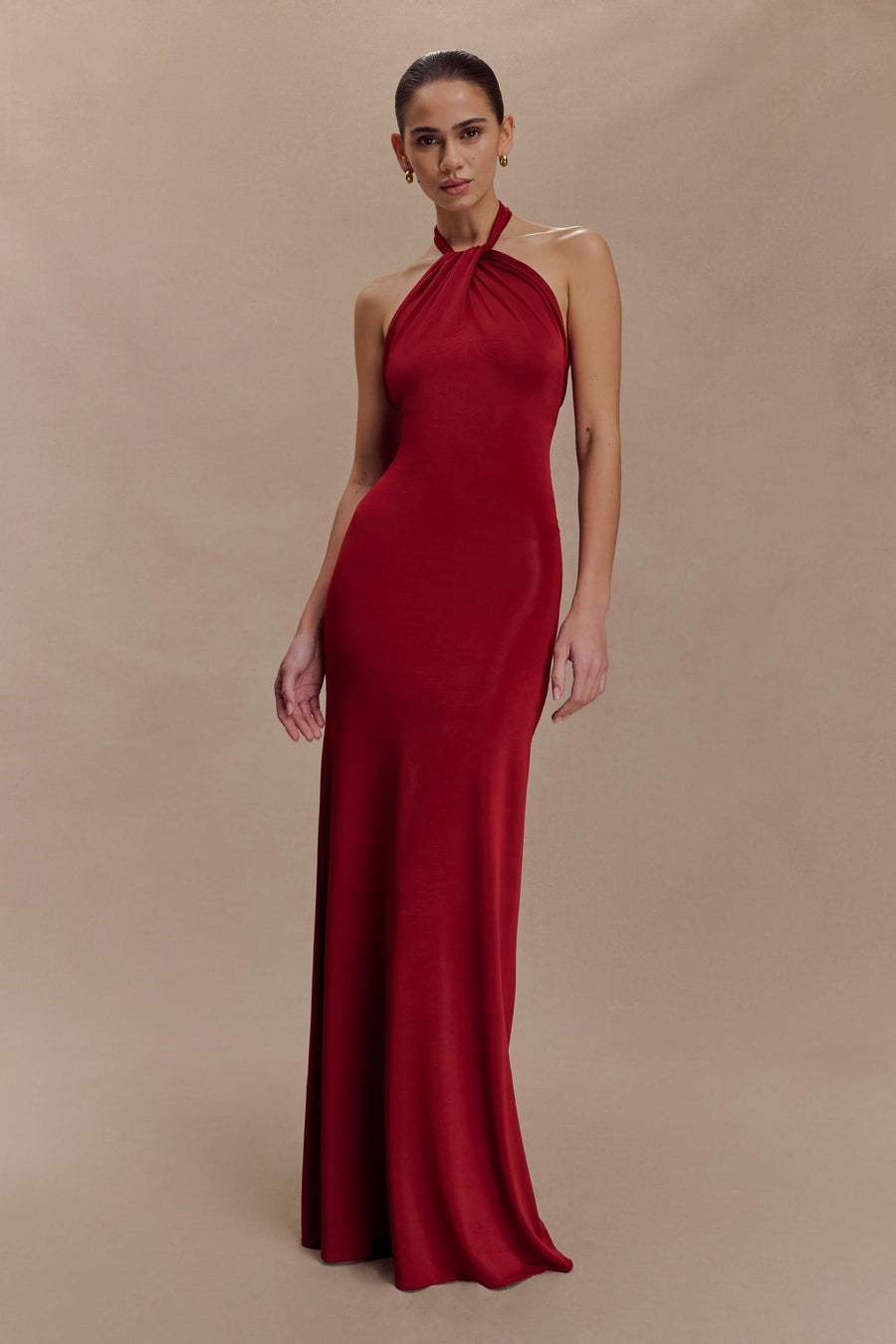 Elyna | Halter Maxi Dress in Red