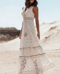 Emerson Vintage Tassel Drawstring Boho Dress in White
