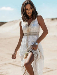 Emerson Vintage Tassel Drawstring Boho Dress in White