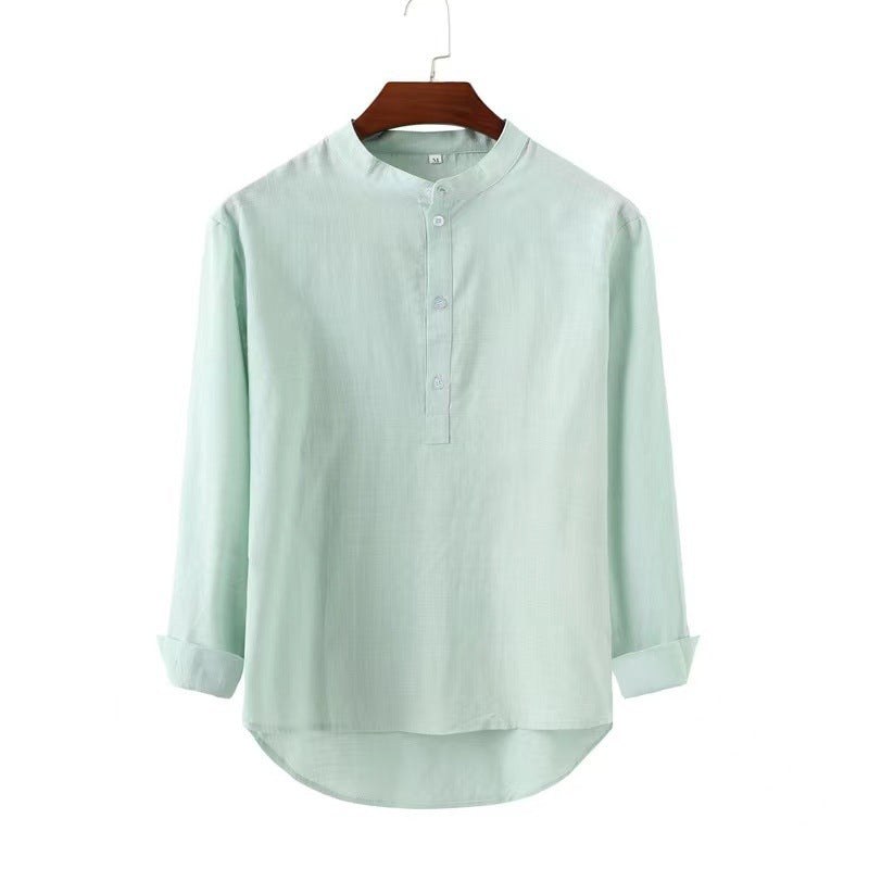 Emil Casual Shirt with Stand Collar and Button Front in Green