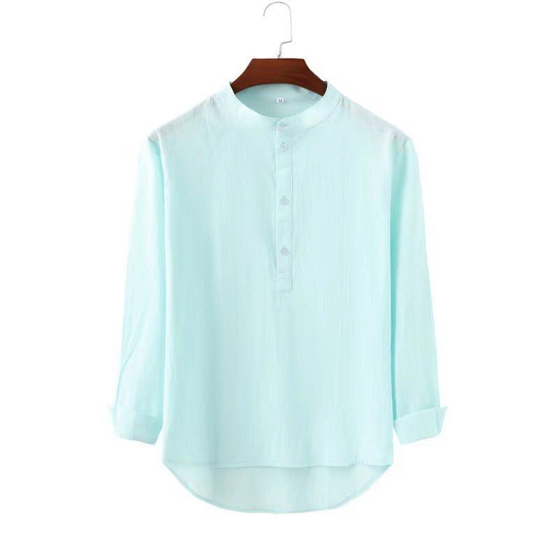 Emil Casual Shirt with Stand Collar and Button Front in Light Blue