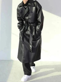 Emil Leather Coat with Belted in Black