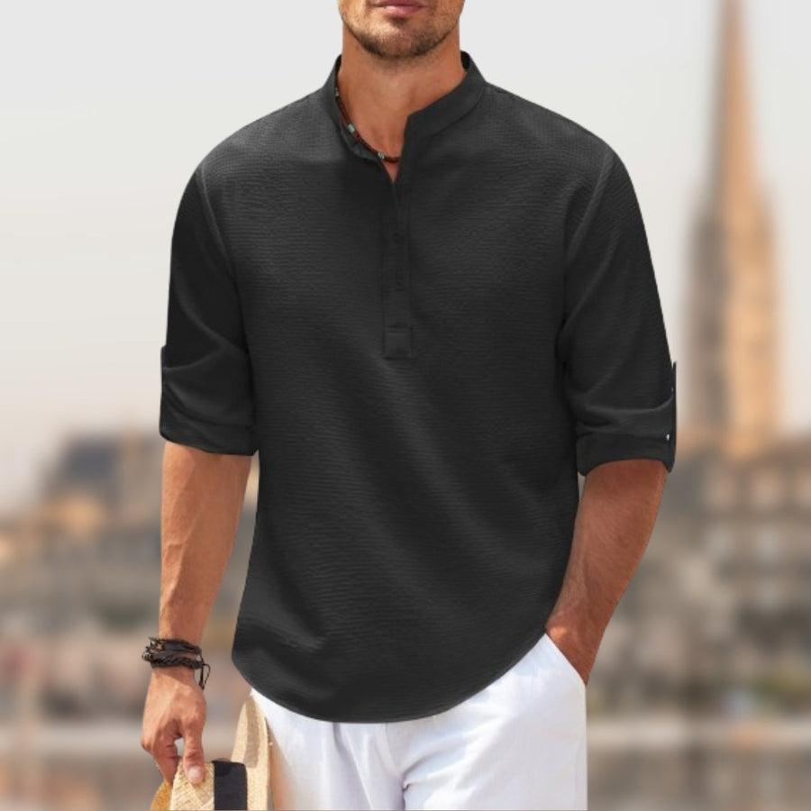 Emil Shirt with Stand Collar in Black