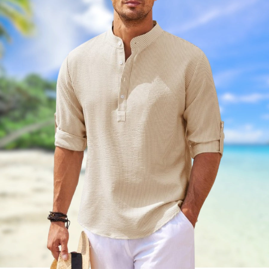 Emil Shirt with Stand Collar in Khaki