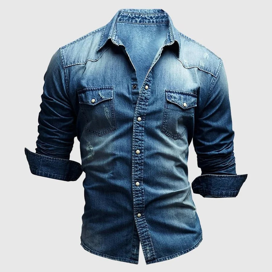 Emile Casual Denim Shirt in Navy