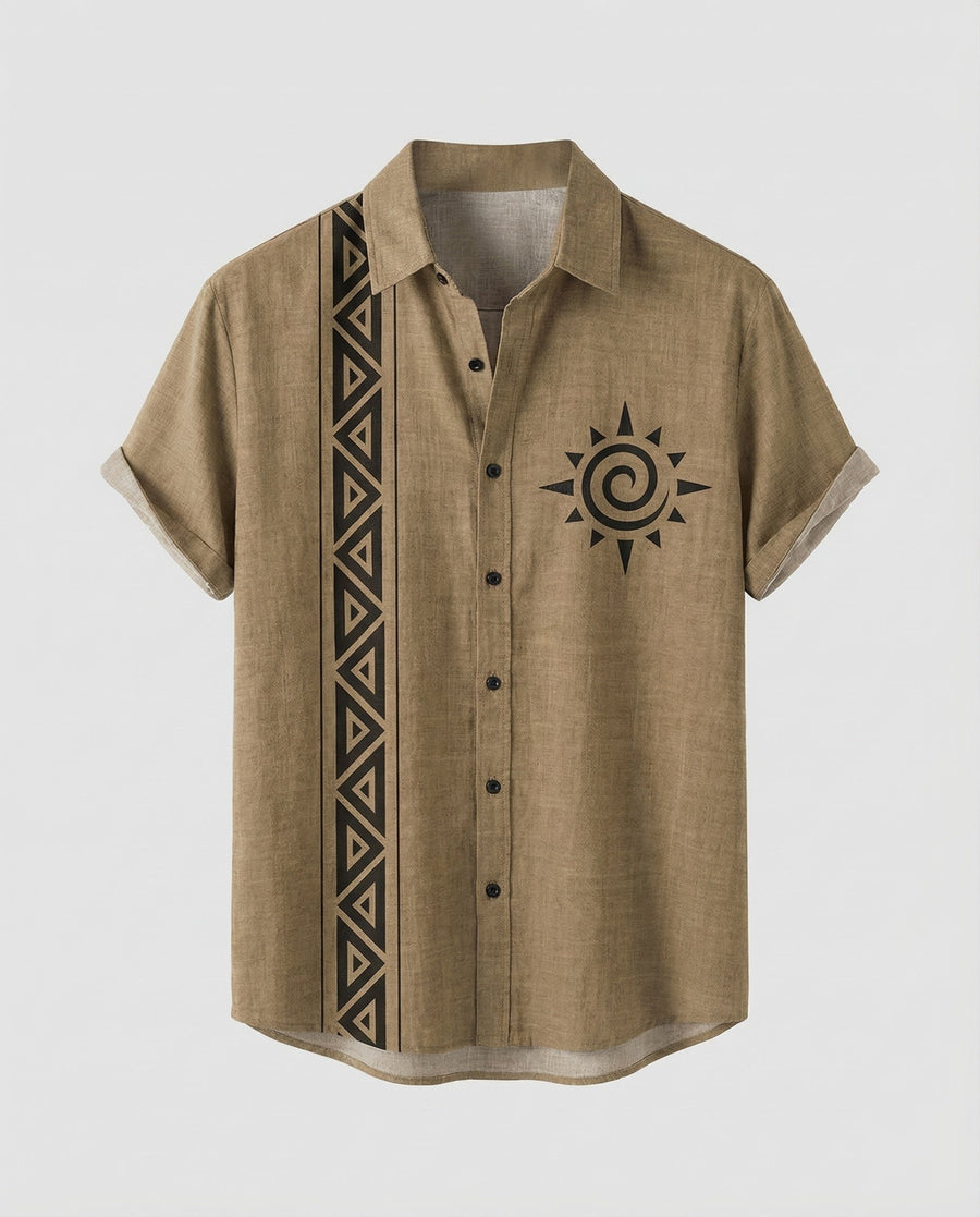 Emile Casual Linen Shirt with Short Sleeve in Grey
