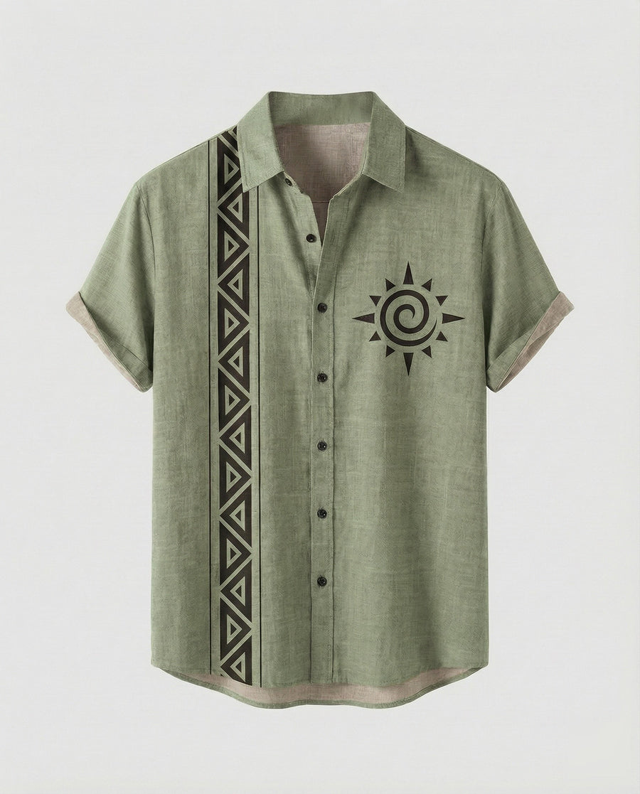 Emile Casual Linen Shirt with Short Sleeve in Multicolour