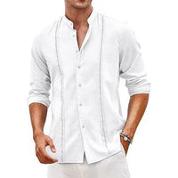 Emile Linen Shirt with Stand Collar in Blue