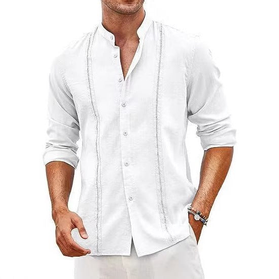 Emile Linen Shirt with Stand Collar in Blue