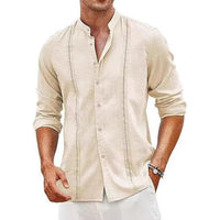 Emile Linen Shirt with Stand Collar in Blue