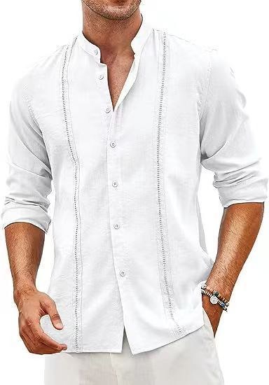 Emile Linen Shirt with Stand Collar in White
