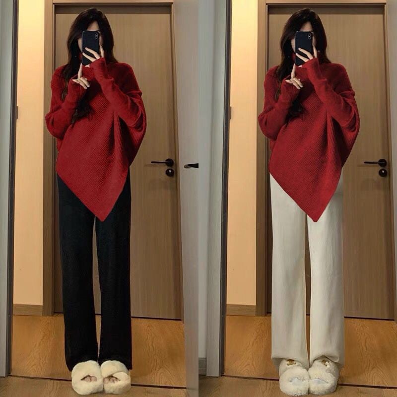 Emilia Casual Knit Sweater with Oversized in Red