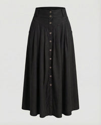 Emilia Skirt with Button Front and Belted in Black