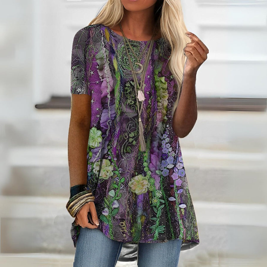 Hanna | Women's Artistic Print Top with Relaxed Hem