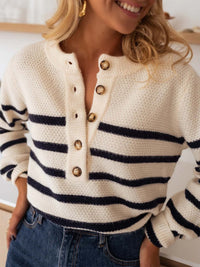 Emmeline Casual Knit Sweater with Striped in Apricot