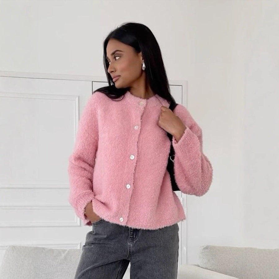 Emmeline Knit Cardigan with Oversized in Pink