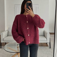 Emmeline Knit Cardigan with Oversized in Red