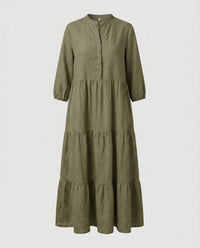 Emmeline Linen Dress in Olive Green