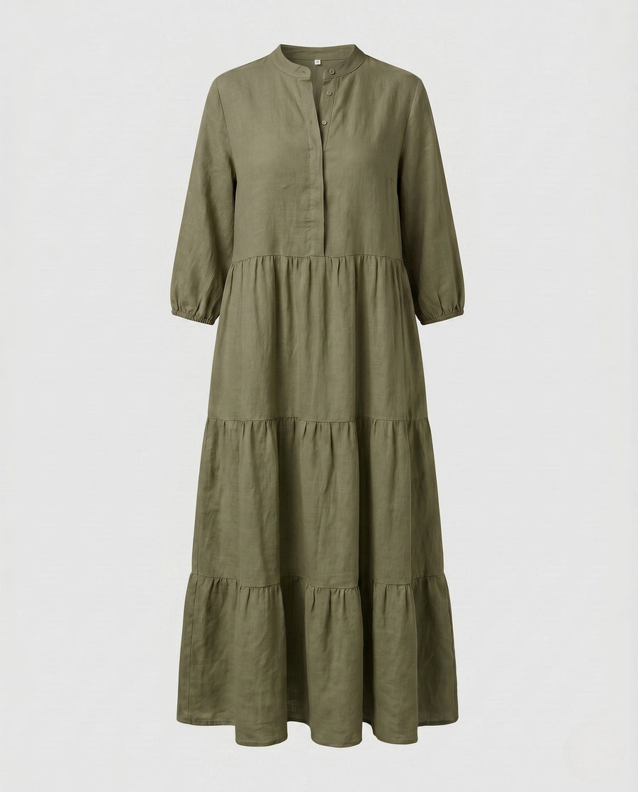 Emmeline Linen Dress in Olive Green