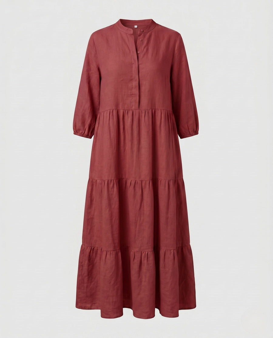 Emmeline Linen Dress in Rotburgunder