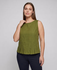 Emmeline Linen Top with Sleeveless and Pleated