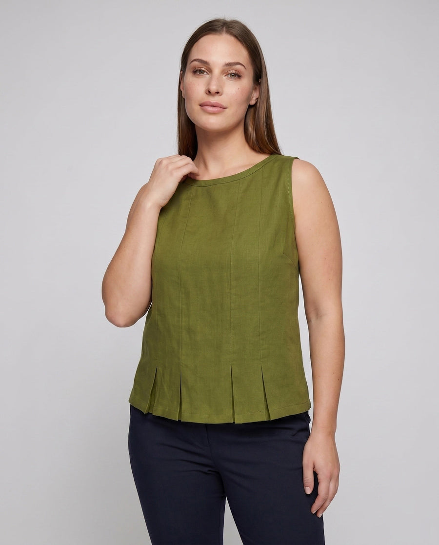 Emmeline Linen Top with Sleeveless and Pleated