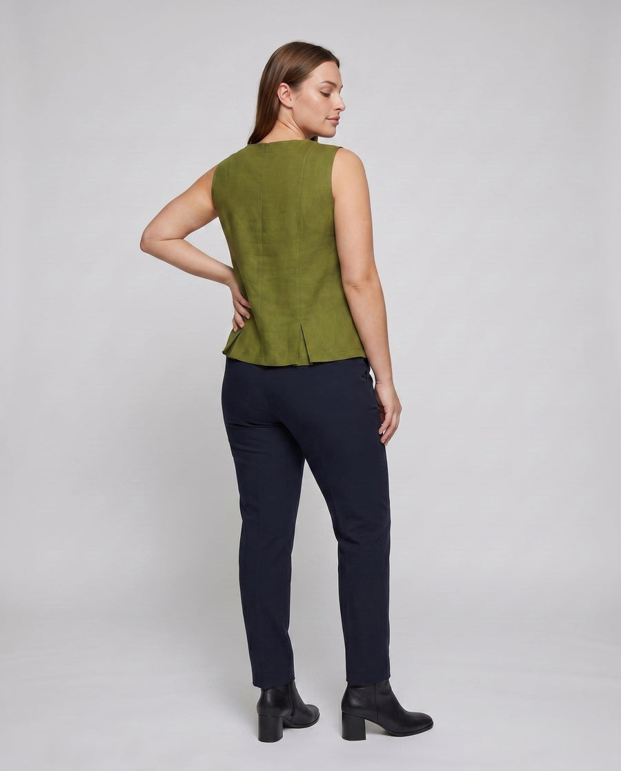Emmeline Linen Top with Sleeveless and Pleated