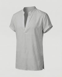 Emmett Casual Linen Shirt with Side Split in Grey