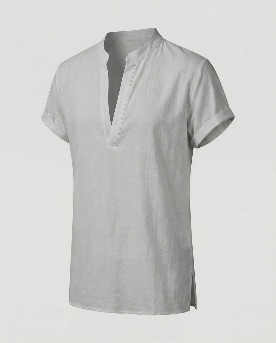 Emmett Casual Linen Shirt with Side Split in Grey