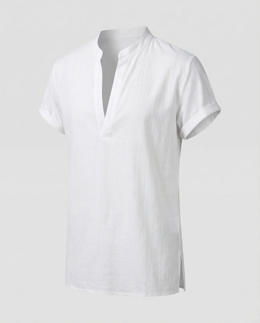 Emmett Casual Linen Shirt with Side Split in White