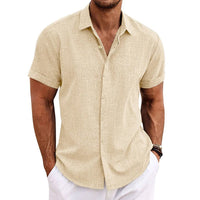 Emmett Cotton Shirt with Short Sleeve in Beige