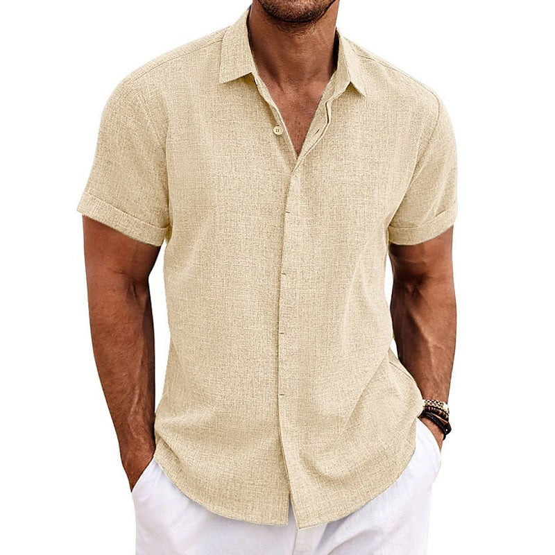 Emmett Cotton Shirt with Short Sleeve in Beige