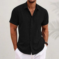 Emmett Cotton Shirt with Short Sleeve in Black