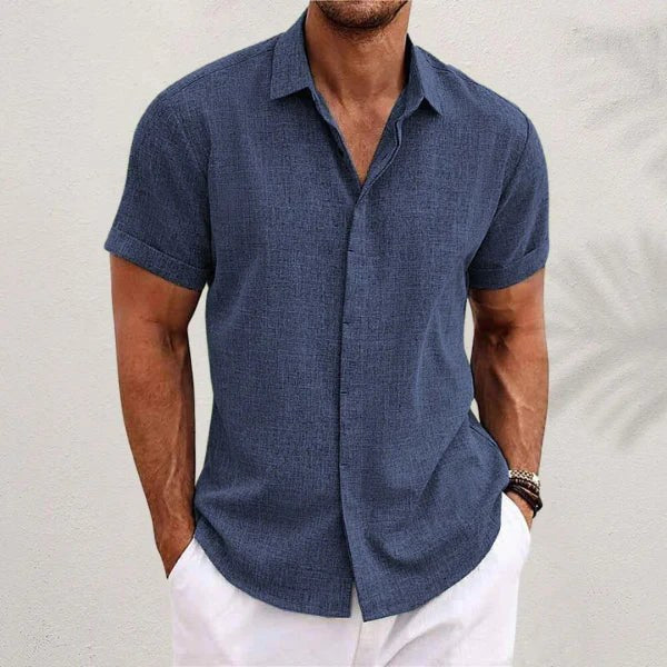 Emmett Cotton Shirt with Short Sleeve in Blue