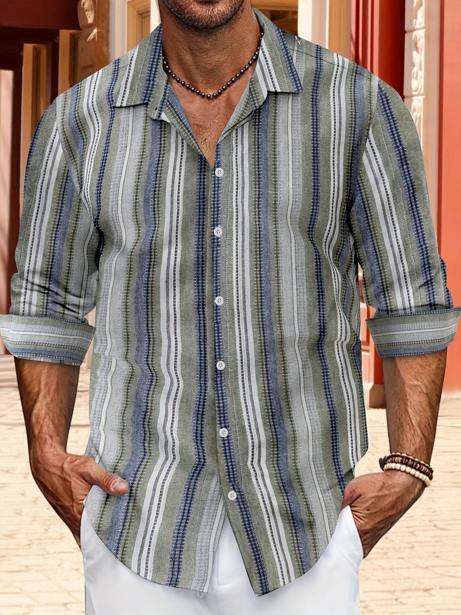 Emmett Linen Shirt with Striped in Blue